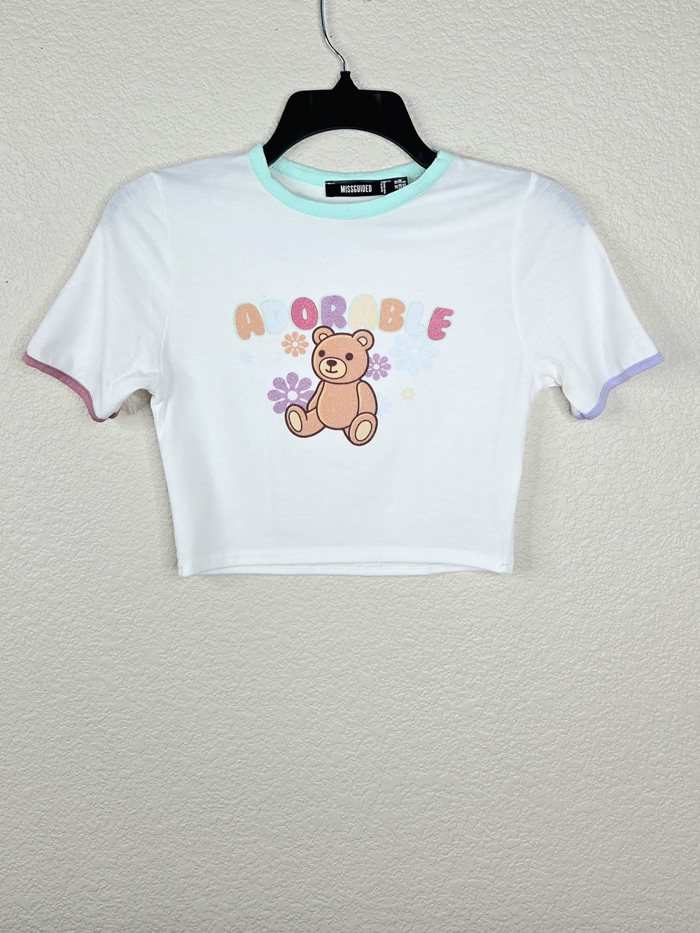 Kawaii White Cropped Tee Teddy Bear Soft Pastel Small